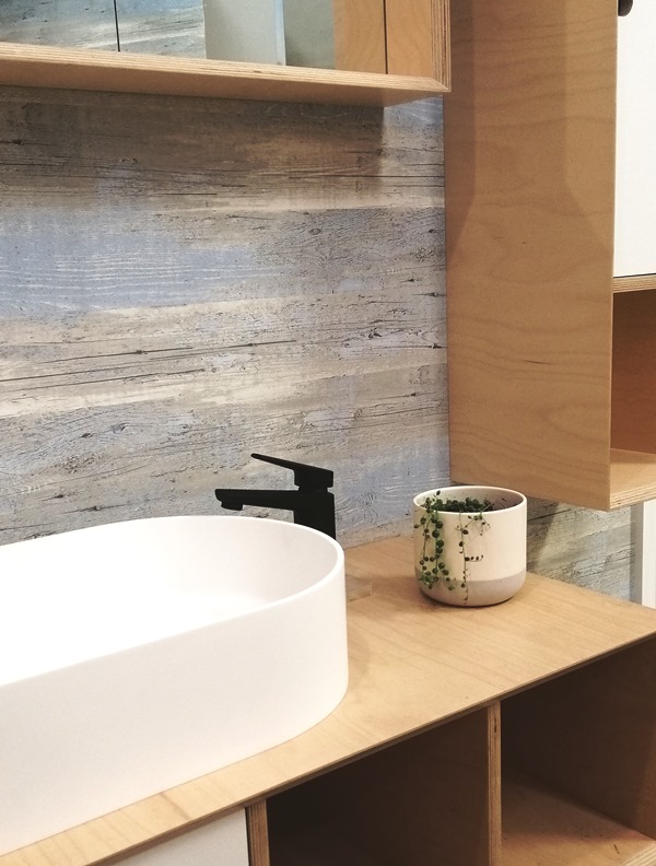 Plywood vanity, bowl and tower installation by Bay Bathroom Design & Build in Tauranga