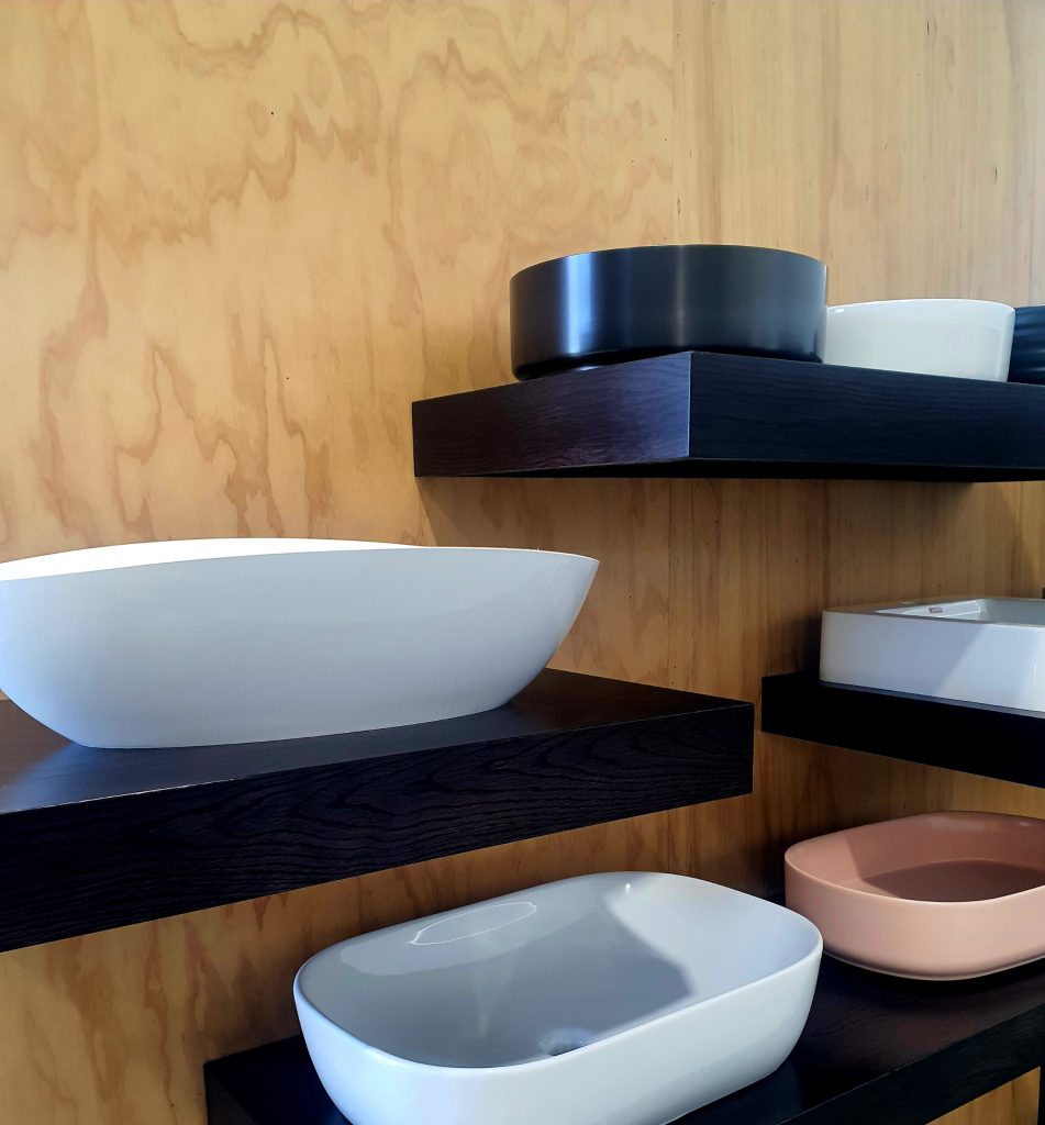 Vessel basins come in many sizes, shapes and colours. These can be selected seperately from your vanity, giving you more choice when it comes to slab top vanities. Slabs also come in different colours and sizes. 